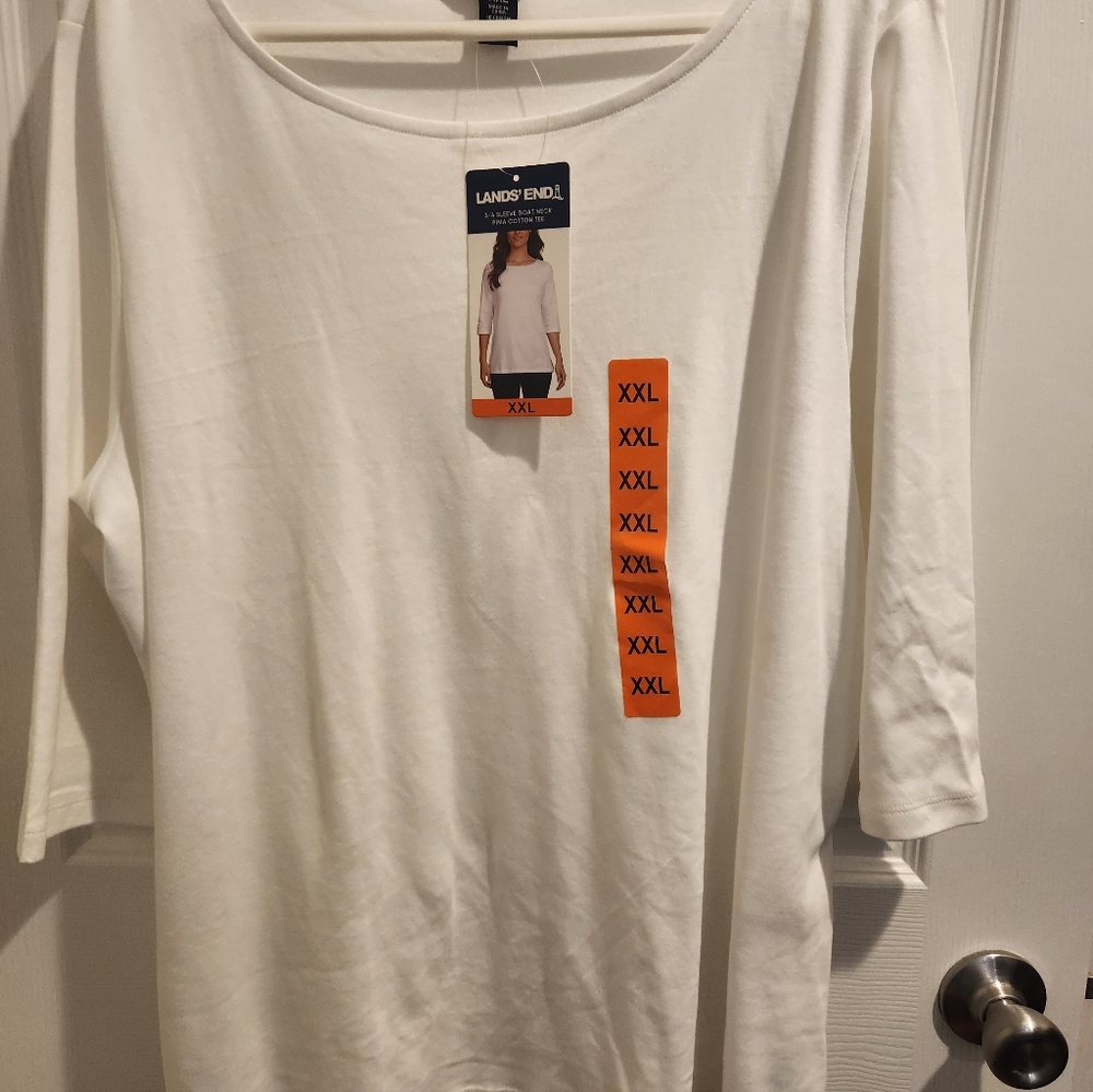 Women's Lands' End Classic White 3/4 Sleeve Top XXL